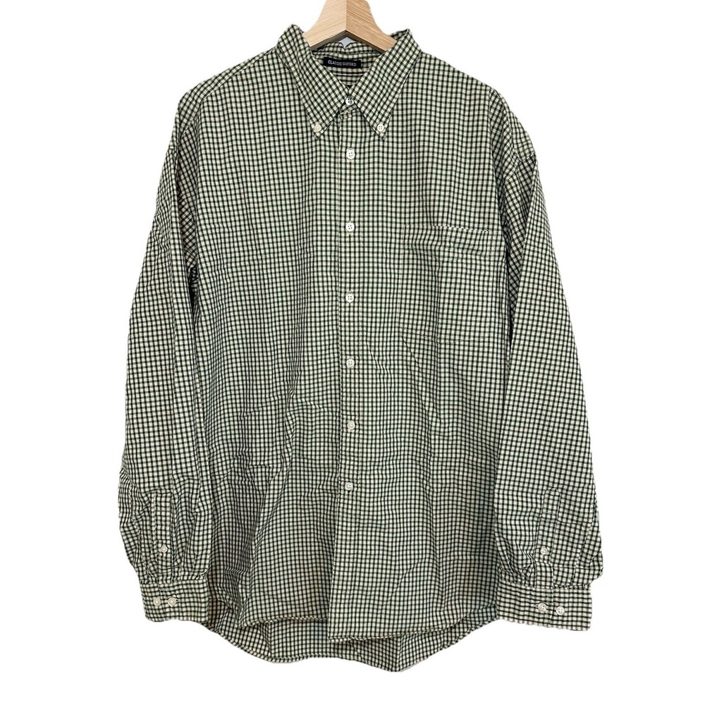 VTG Gap Men's XL Classic Oxford Green Plaid Cotton Long Sleeve Button‎ Up Shirt